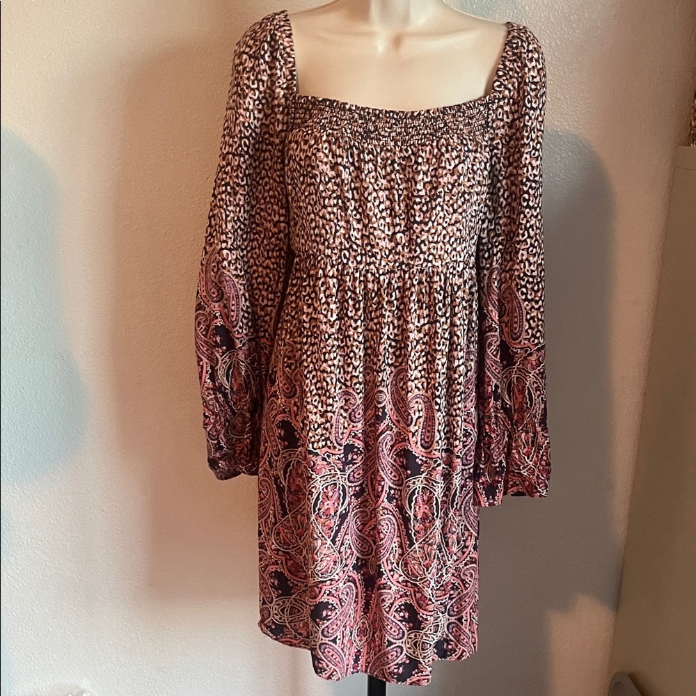 Anthropology Mauve Paisley Long Sleeve Dress